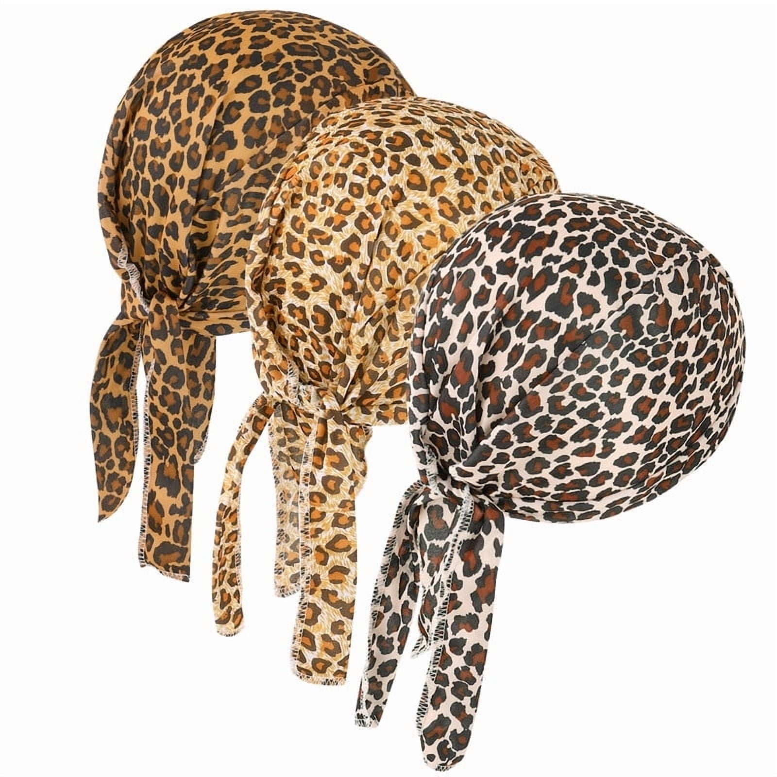 Wowstyle 3 Pcs Do Rags for Men Skull Cap Durag Cheetah Print Hat Beanie ...