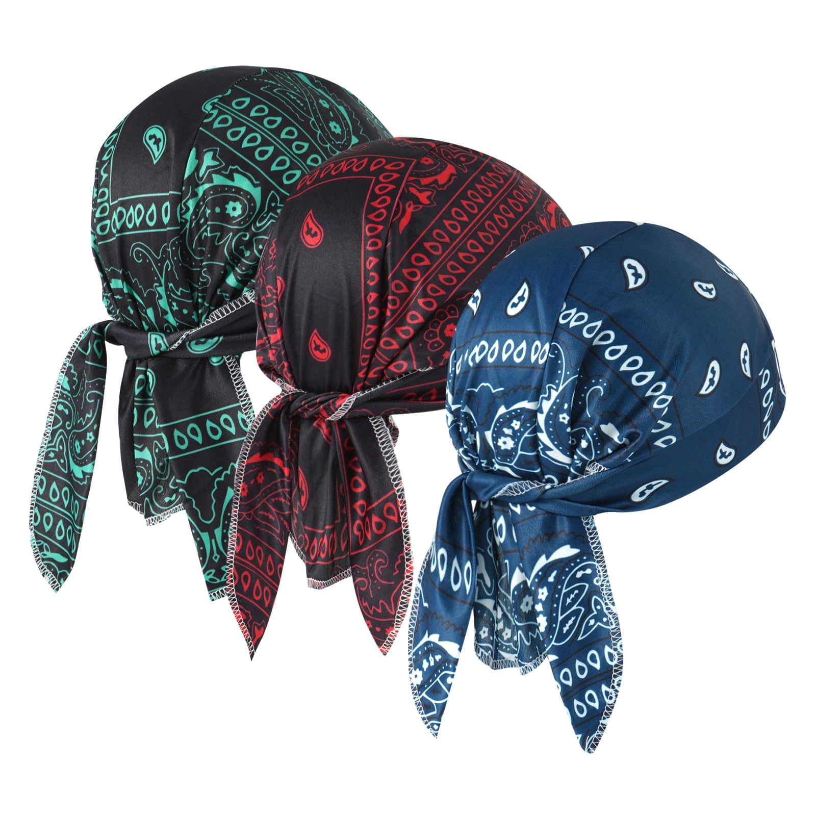 Wowstyle 3 Pcs Do Rags for Men Women Skull Cap Durag Cashew Print Hat ...