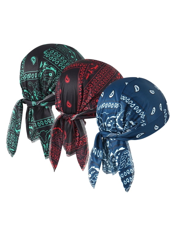 3 Pcs Do Rags for Men Women Skull Cap Durag Cashew Print Hat Beanie Head Scarf Sweat Doo Rags Helmet Liner Cycling Sports Bandana
