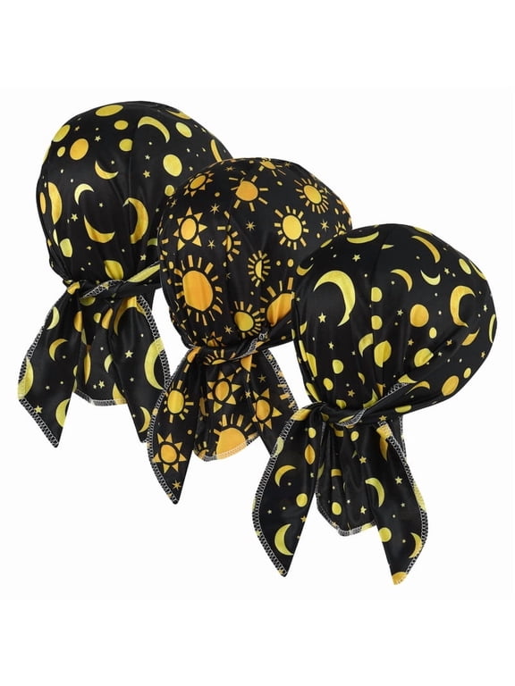 3 Pcs Do Rags for Men Women Skull Cap Durag Star Print Hat Beanie Head Scarf Sweat Doo Rags Helmet Liner Cycling Sports Bandana