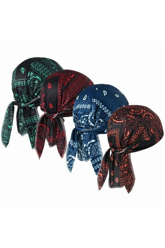 4 Pcs Do Rags for Men Women Skull Cap Durag Cashew Print Hat Beanie Head Scarf Sweat Doo Rags Helmet Liner Cycling Sports Bandana