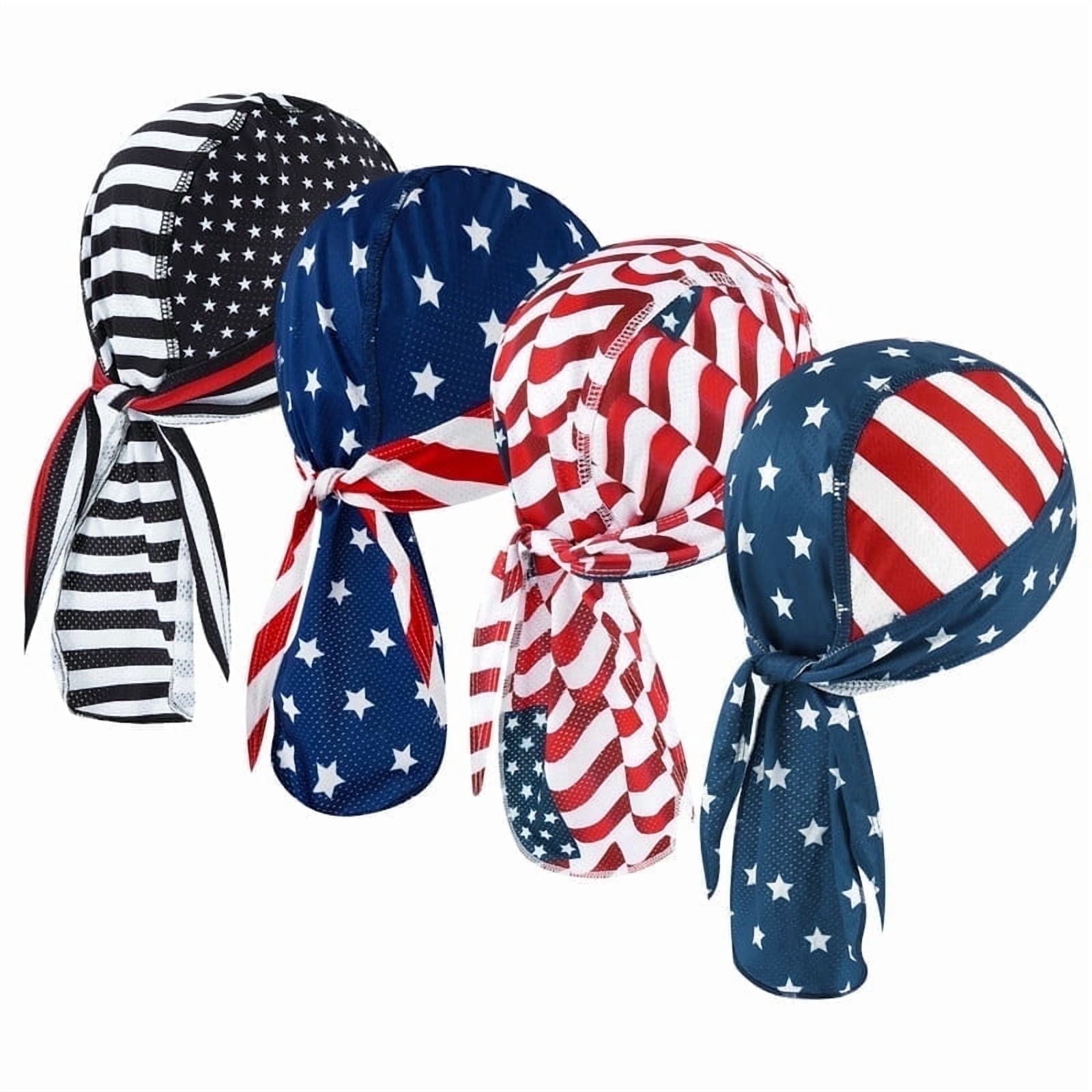 Wowstyle 4 Pcs Do Rags Skull Caps for Men Fashion Flag Sweat Wicking ...