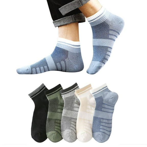 Wowstyle 5 Pairs Men's Cotton Athletic Socks Thin Low Cut Tube Mesh Ankle Socks Size 10-13