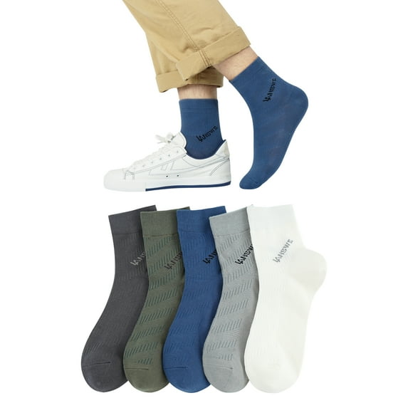 Wowstyle 5 Pairs Men's Cotton Athletic Socks Thin Mid Tube Mesh Ankle Socks Size 10-13