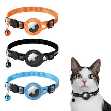 Wowstyle 3 Pcs Airtag Cat Collar Breakaway Reflective Kitten Collar with Apple Air Tag Holder and Bell Waterproof Cat Collar, 0.4 inches3 Pack