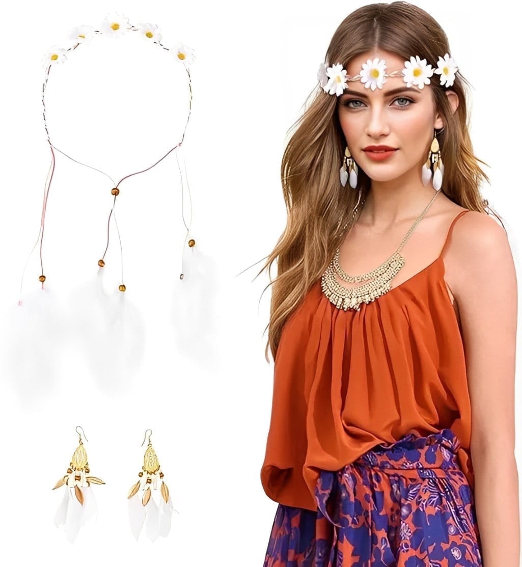 Wowstyle Boho Feather Headbands Earrings Set for Women 60s  display picture 1