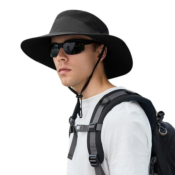 Wowstyle Bucket Hats for Men Outdoor Breathable Sun UPF 50  Hat Adjustable Wide Brim Bucket Hat for Fishing Hiking Camping, Black