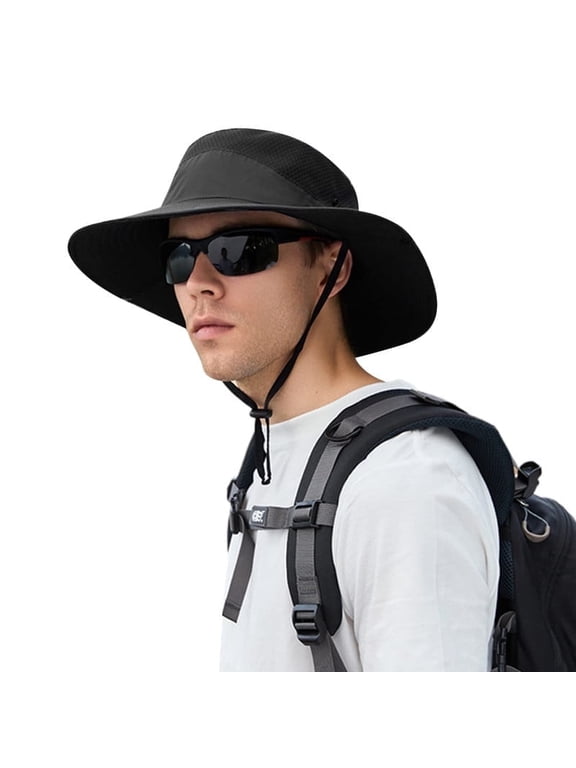 Bucket Hats for Men Outdoor Breathable Sun UPF 50+ Hat Adjustable Wide Brim Bucket Hat for Fishing Hiking Camping, Black