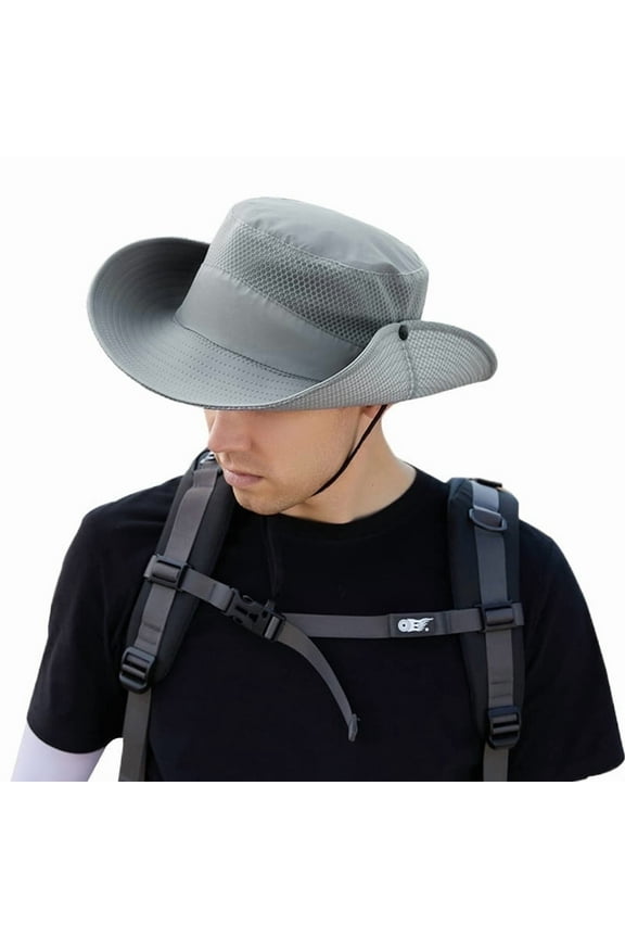Bucket Hats for Men Outdoor Breathable Sun UPF 50+ Hat Adjustable Wide Brim Bucket Hat for Fishing Hiking Camping, Light Gray