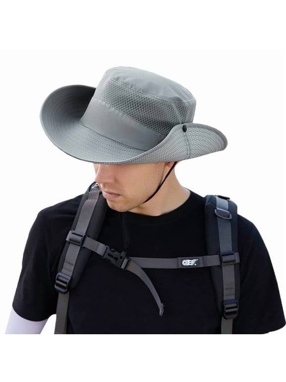 Bucket Hats for Men Outdoor Breathable Sun UPF 50+ Hat Adjustable Wide Brim Bucket Hat for Fishing Hiking Camping, Light Gray