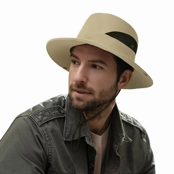 Wowstyle Bucket Hats for Men Outdoor Breathable Sun UPF 50  Hat Adjustable Wide Brim Thin Bucket Hat for Fishing Hiking Camping, Beige
