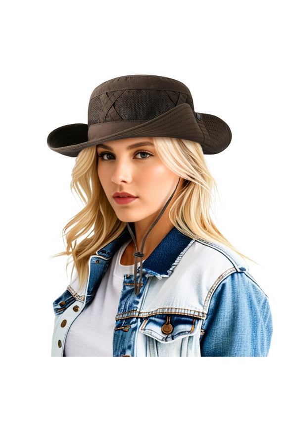 Bucket Hats for Women Outdoor Breathable Sun Hat Adjustable Wide Brim Bucket Hat for Fishing Hiking Camping, Curry