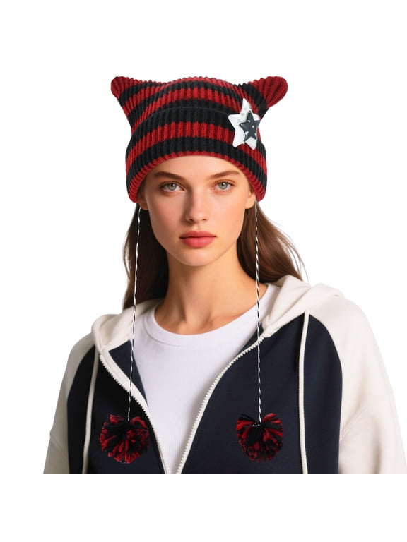 Crochet Hats for Women Vintage Beanies Women Fox Hat Grunge Goth Beanies Hat Y2K Accessories Slouchy Beanies for Women