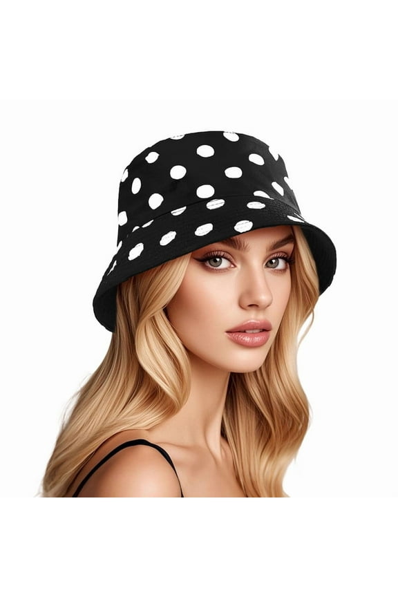 Fashion Polka Dots Bucket Hat for Women Lightweight Cotton Fisherman Cap Packable Wide Brim Sun Hats