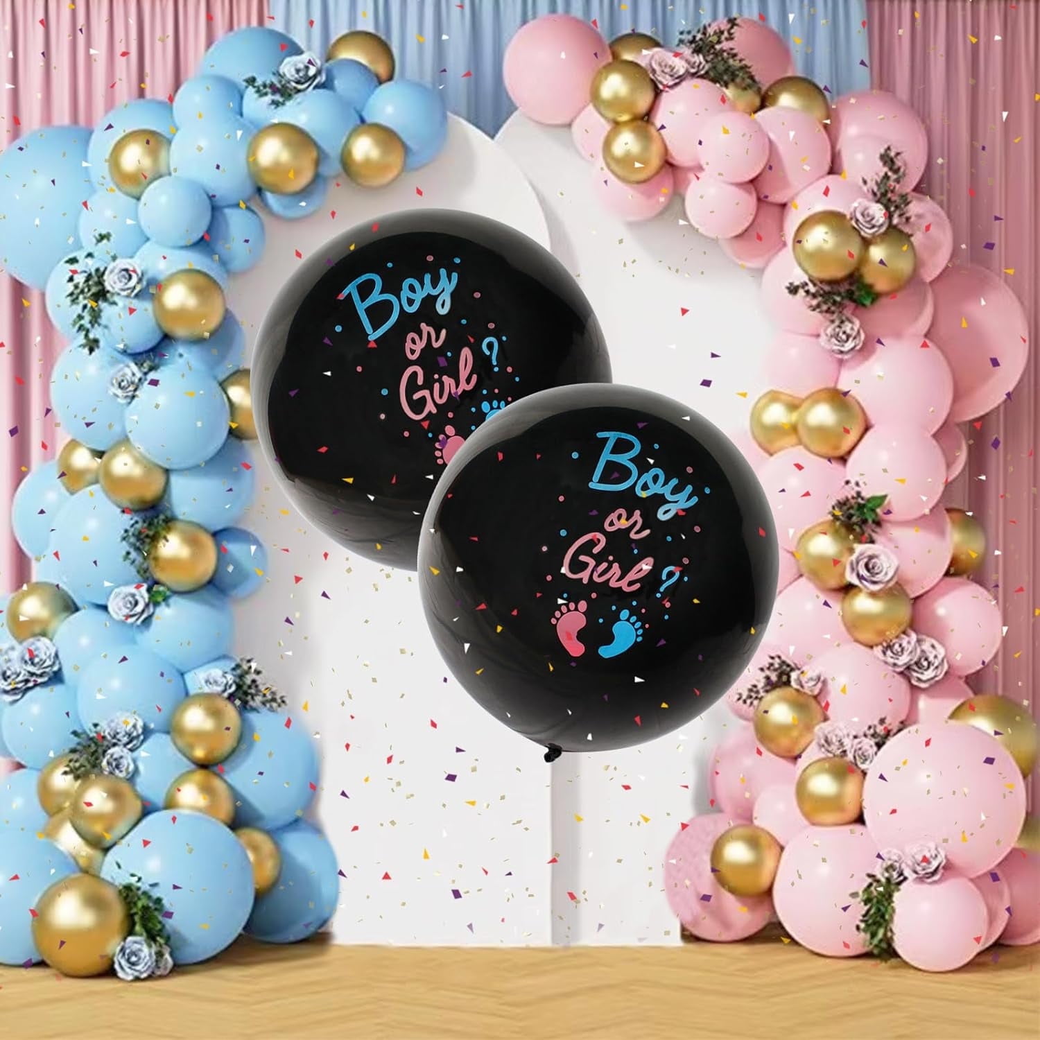 Wowstyle Gender Reveal Party Supplies Kit Blue and Pink latex Balloons (147 Pieces) Baby Boy or Girl Gender Reveal Decorations