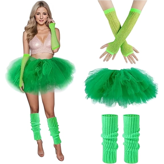Wowstyle Tutu Skirt Women Adult Classic Elastic 6 Layer Green Tulle Tutu with Leg Warmers and Fingerless for Women and Teens