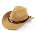 thumbnail image 1 of Wowstyle Khaki Cowboy Hat for Adult Men Women Cowgirl Hat with Adjustable Leather Hat Band Western Cattleman Cowboy Rodeo Outfit for Outdoor Activities, Parties, Farm-Related Events, Music Festivals, 1 of 6