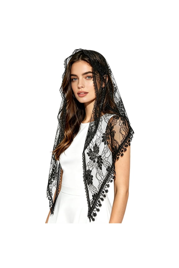 Lace Veil Triangle Mantilla Church Head Covering Latin Scarf for Mass Religious Christian Prayer Wedding Bridesmaids