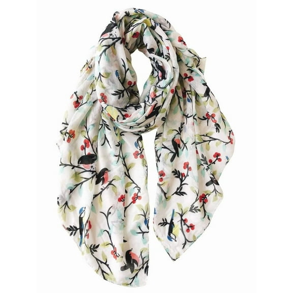 Wowstyle Scarfs for Women Lightweight Floral Birds Print Cotton Fashion Scarves and Wraps for Shawl