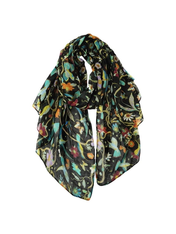 Lightweight Scarves for Women 80x180cm Floral Bird Print Cotton Voile Summer Travel Wrap Shawl Headscarf