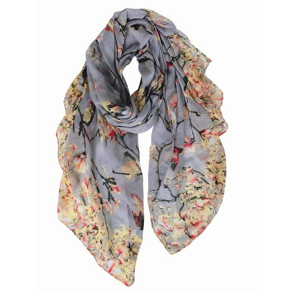 Wowstyle Scarfs for Women Lightweight Floral Birds Print Cotton Fashion Scarves and Wraps for Shawl