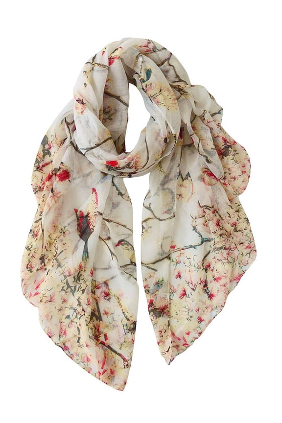 Scarfs for Women Lightweight Floral Birds Print Cotton Fashion Scarves and Wraps for Shawl