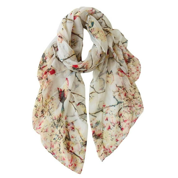 Wowstyle Scarfs for Women Lightweight Floral Birds Print Cotton Fashion Scarves and Wraps for Shawl