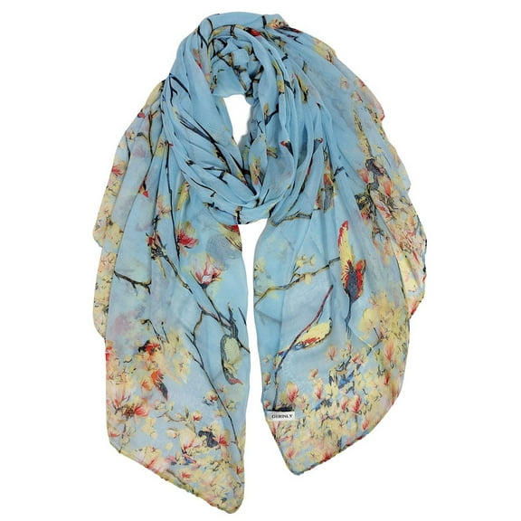 Wowstyle Scarfs for Women Lightweight Floral Birds Print Cotton Fashion Scarves and Wraps for Shawl