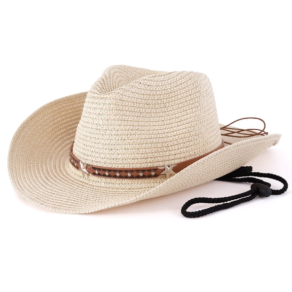Wowstyle Straw Cowgirl Hat for Women Men Western Wide Brim Straw Cowboy Hats Summer Sun Straw Cowgirl Cap