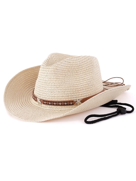 Straw Cowgirl Hat for Women Men Western Wide Brim Straw Cowboy Hats Summer Sun Straw Cowgirl Cap