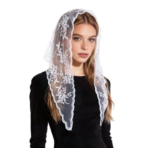 Wowstyle Triangle Veil Fashion Print Church Wedding Mass Mantilla Veils Religious Christian Prayer Head Covering Scarf