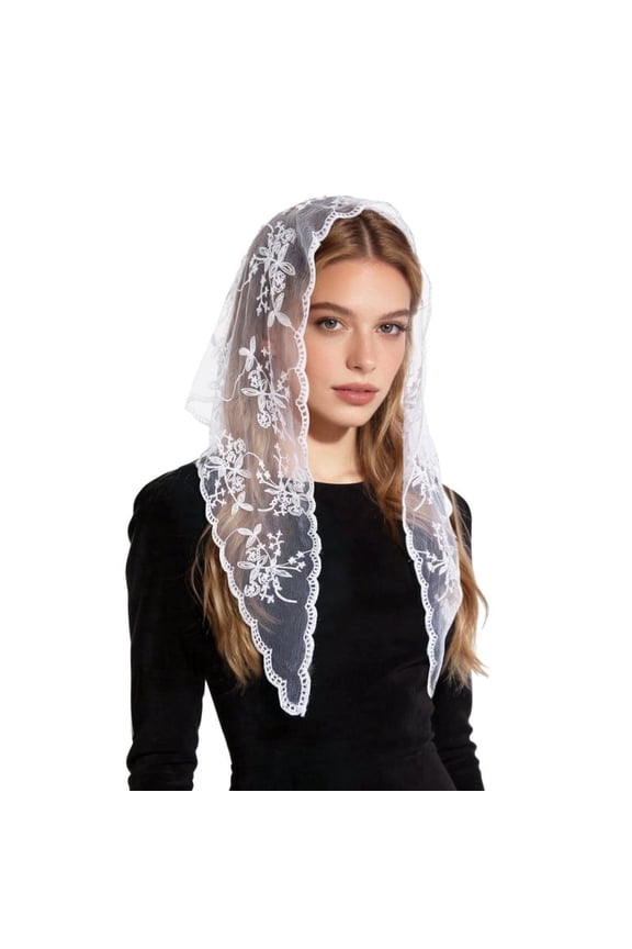 Triangle Veil Fashion Print Church Wedding Mass Mantilla Veils Religious Christian Prayer Head Covering Scarf