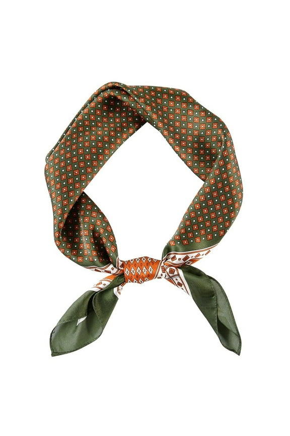 Vintage Silk Feel Square Scarf for Men Satin Bandana Tiny Medallion Print Neckerchief Geometry Head Scarf