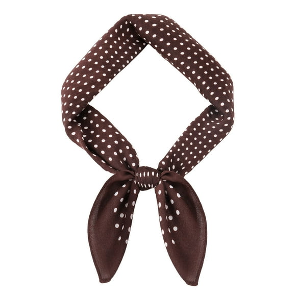 Vintage Silk Feel Square Scarf for Women Satin Bandana Brown Neckerchief Polka Dot Print Head Scarf 27.5''x27.5"