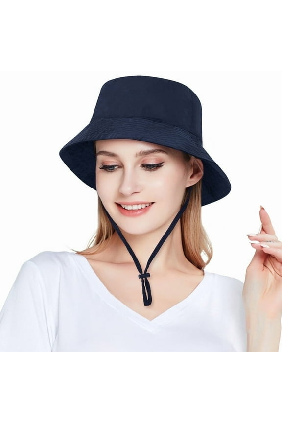 Waterproof Sun UPF 50+ Bucket Hat UV Protection Packable Brimmed Boonie for Women Men Summer Lightweight Hiking Outdoor Cap, Dark Blue