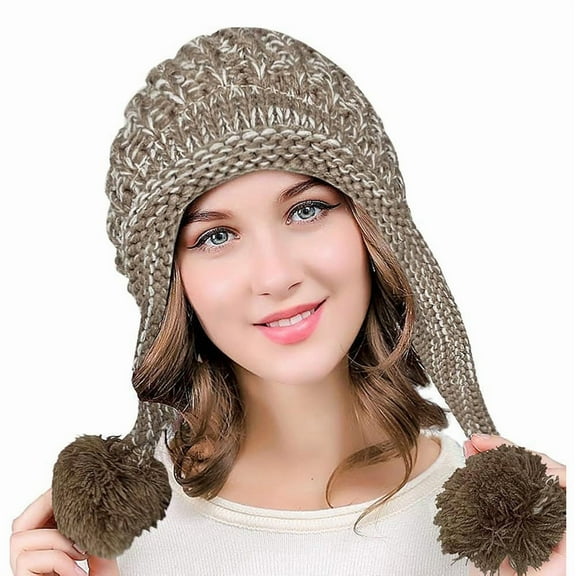 Wowstyle Winter Beanie Hat for Women Warm Fleece Lined Pom Knit Earflap Hats Cute Outdoor Snow Ski Skull Cap
