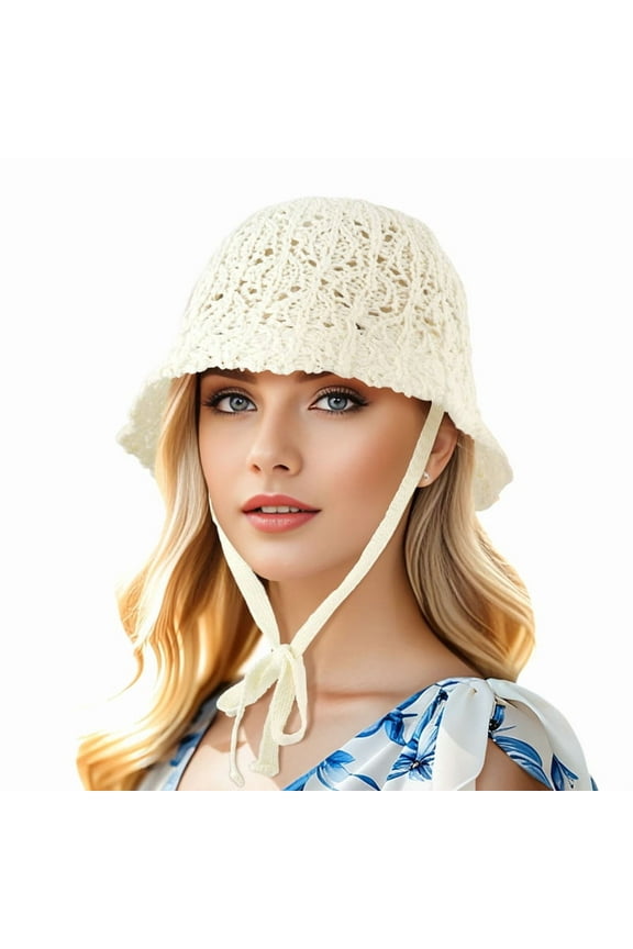 Women Cotton Crochet Slouchy Bucket Cutout Solid Hat Sun Hats Packable Lightweight Summer Beach Fisherman Caps