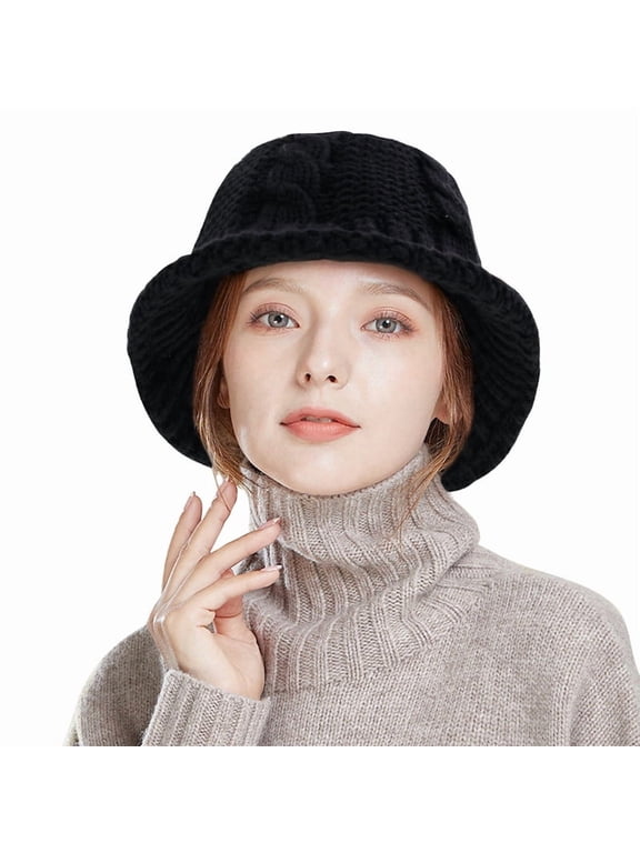 Women Winter Crochet Bucket Hat Handmade Cotton Knit Cloche Bowler Hats