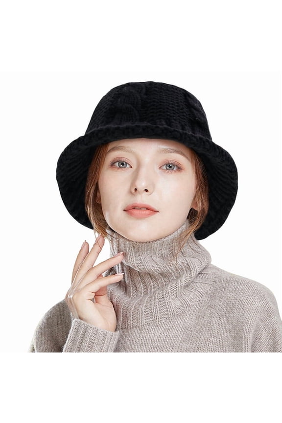 Women Winter Crochet Bucket Hat Handmade Cotton Knit Cloche Bowler Hats