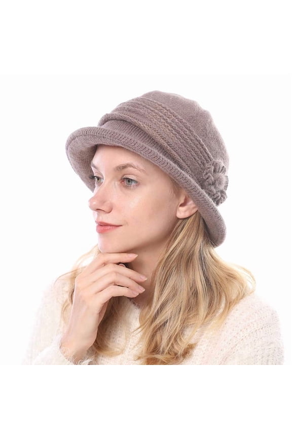 Women Winter Flower Cloche Caps Warm Knit Bucket Bowler Hats Vintage Wrinkled Beanie Caps