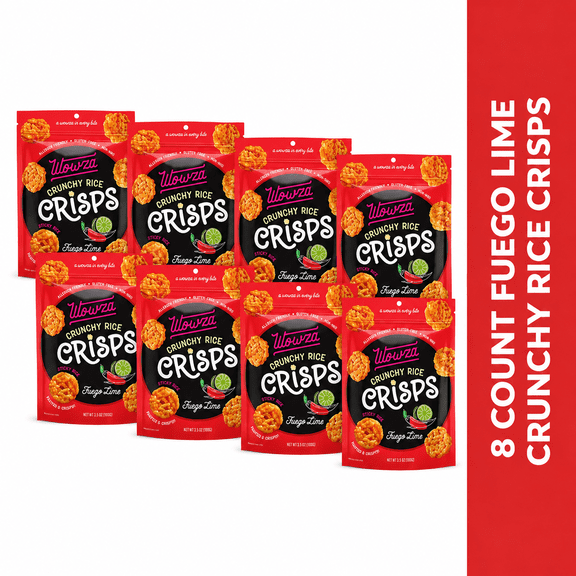 Wowza Fuego-Lime Crunchy Rice Crisps, 8 Pack, 3.5 oz Bag