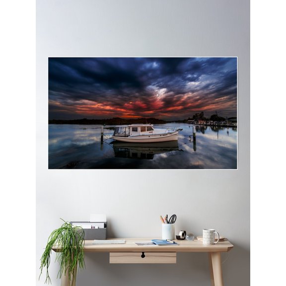 Woy Woy Moody Sunset Poster Wall Art, Modern Wall Decor For Living Room Bedroom, 16x24 UNFRAMED
