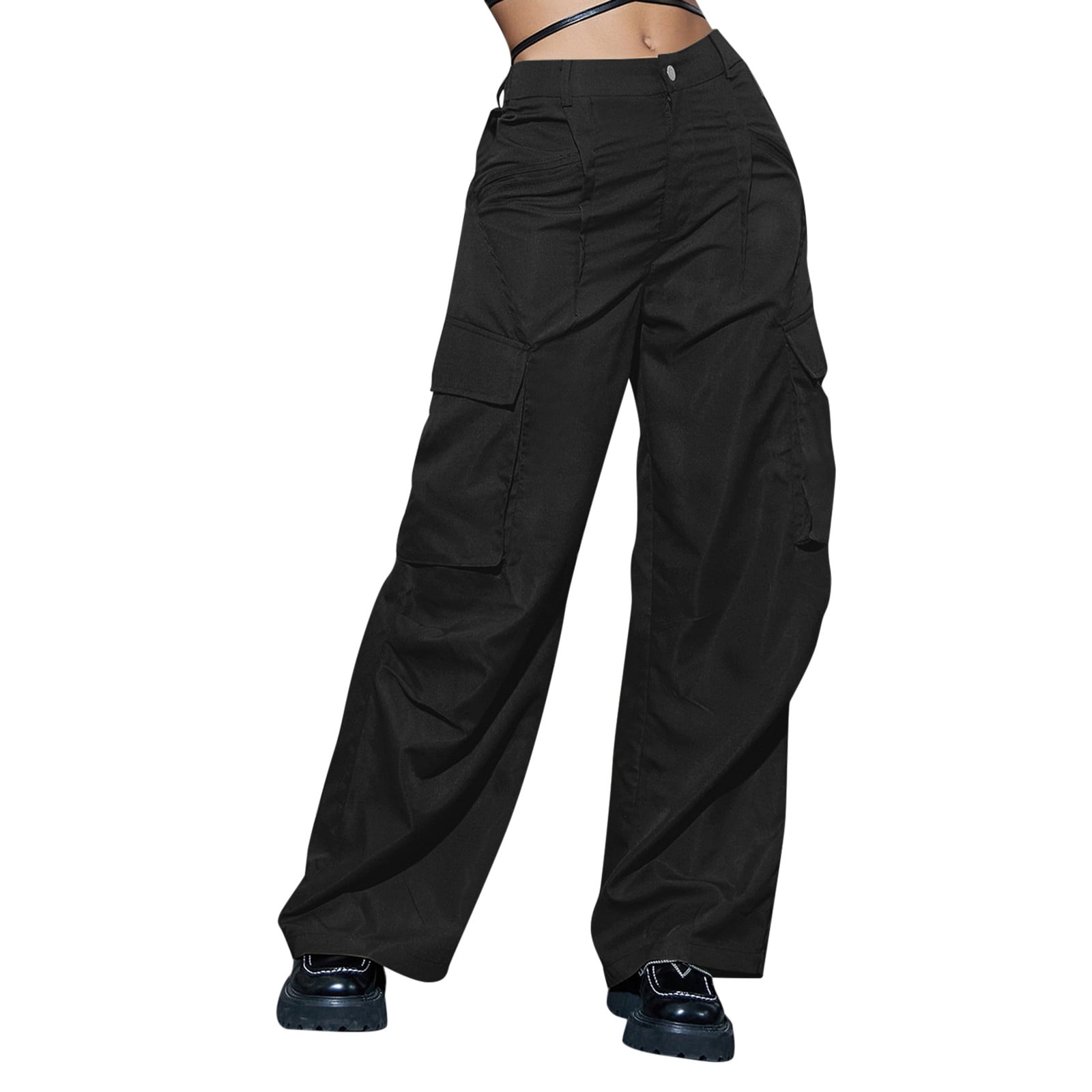 Fall Black Cargo Pants Women Fashion High Waist Loose Trousers
