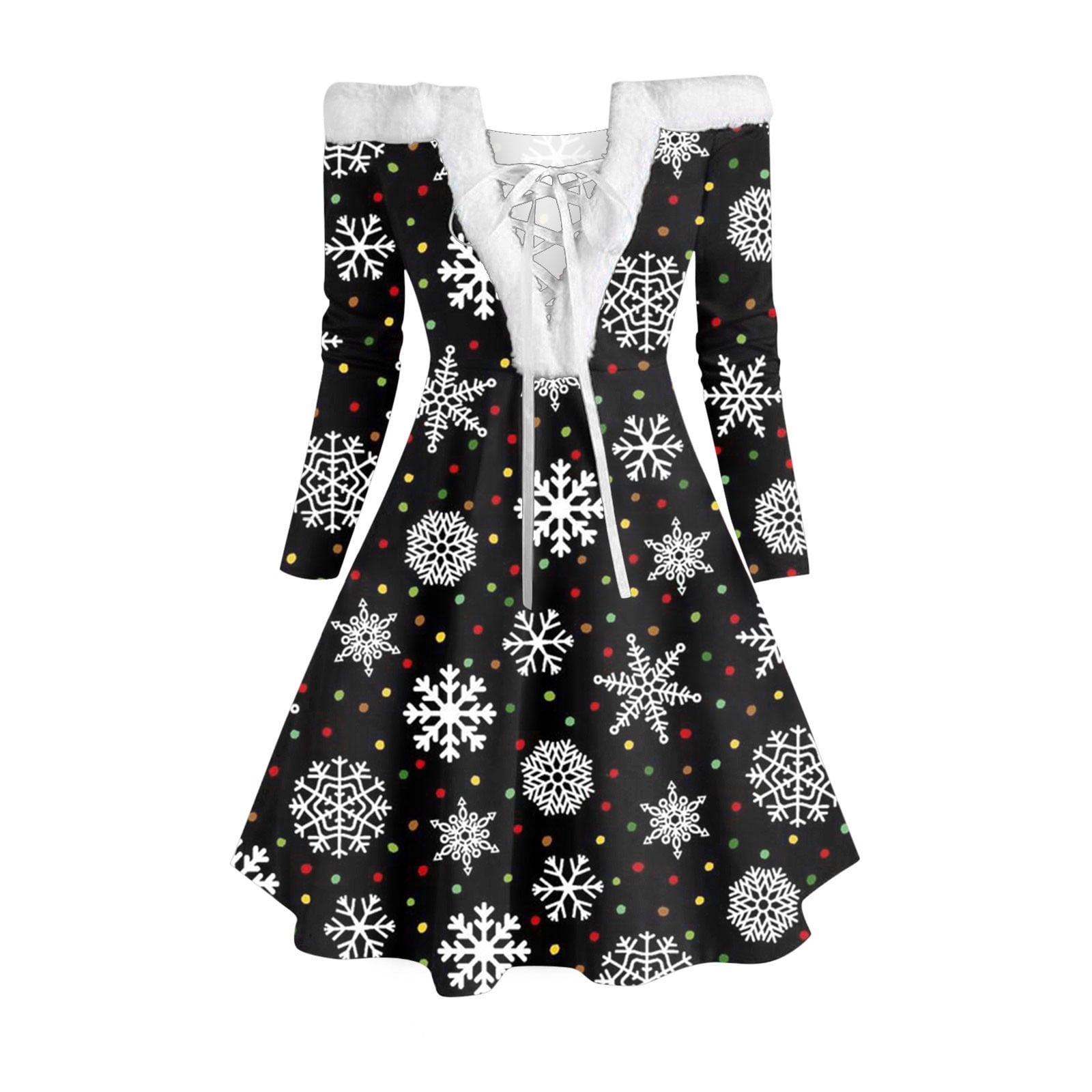 Wozhidaoke Dresses For Women 2023 Women Vintage Snow Print Long Sleeve