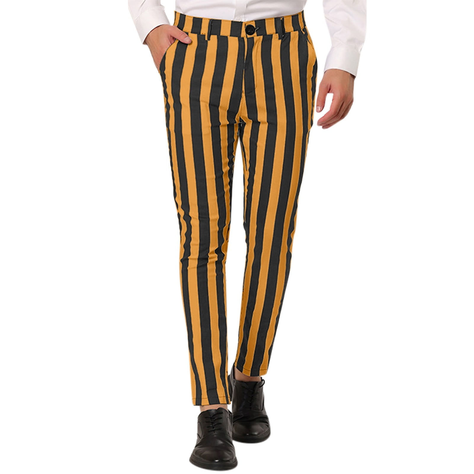 Men's Dress Striped Pants Slim Fit Flat Front Business Trousers -  Walmart.com