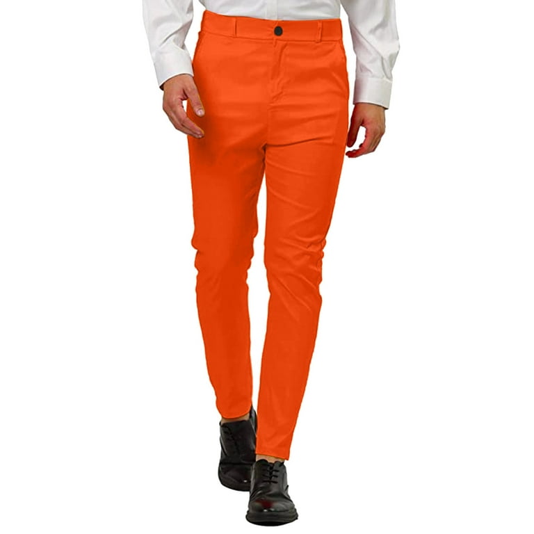 Wozhidaoke Men'S Pants Suits Male Business Suit Trousers Button Large Size  Refreshing Mens Dress Pants Orange L 