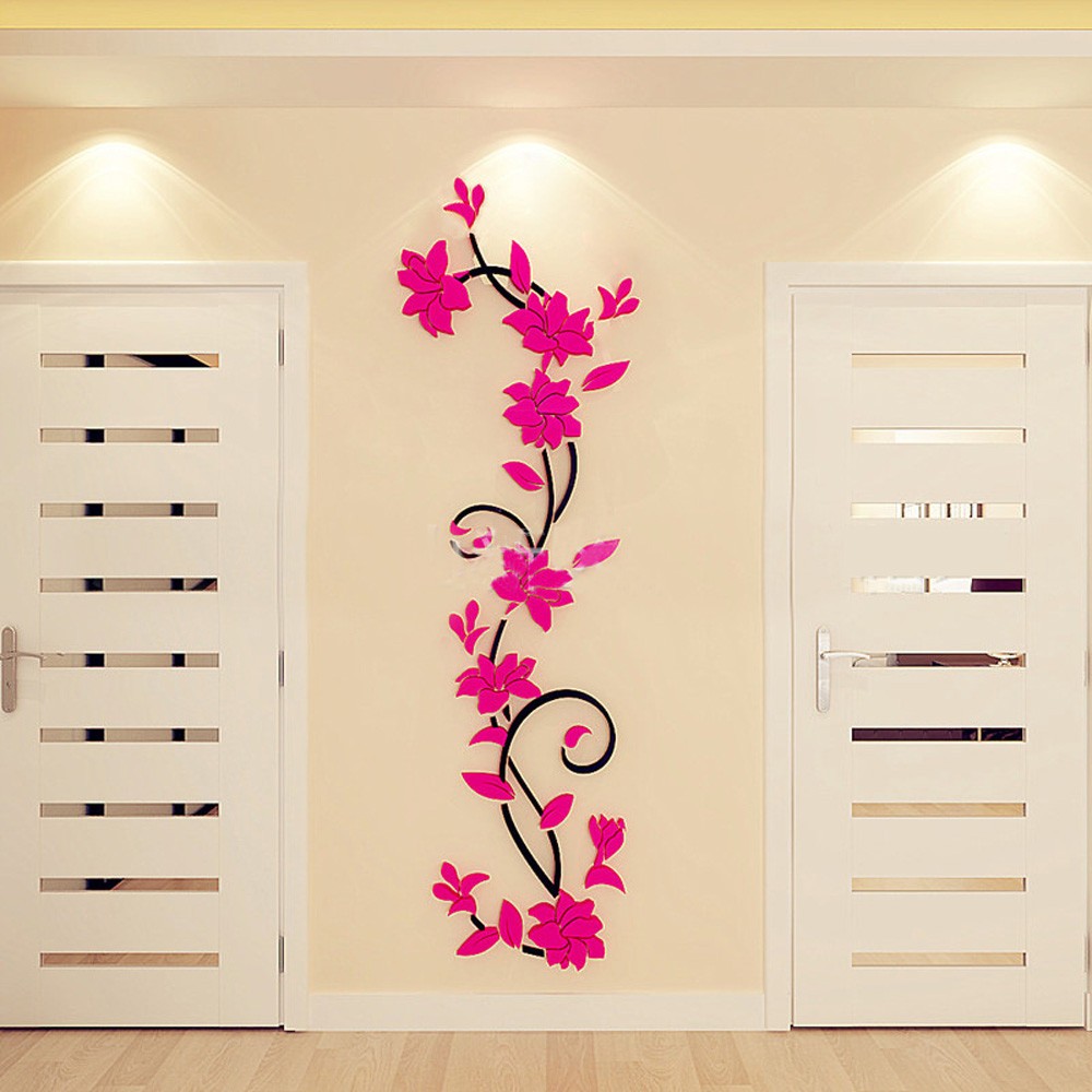 Wozhidaoke Peel And Stick Wallpaper Diy 3D Acrylic Crystal Wall Stickers Living Room Bedroom Tv Background Home Peel And Stick Floor Tile Wall Decor Wall Art Wallpaper Hot Pink 2*2*2 Hot Pink