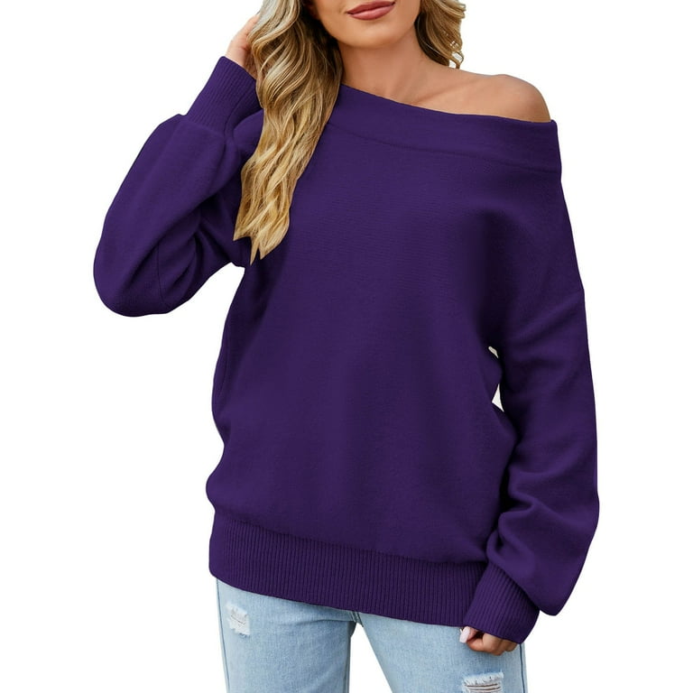 Wozhidaoke Plus Size Sweaters Sweaters For Women Long Sleeved Loose Solid Color One Line Shoulder Pullover Off Shoulder Sweater Top Oversized Sweater Wozhidaoke Plus Size Sweaters Sweaters For Women Long Sleeved Loose Solid Color One Line Shoulder Pullover Off Shoulder Sweater Top Oversized Sweater