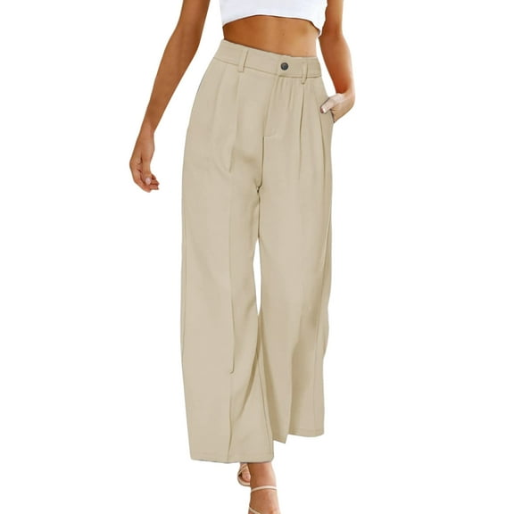 Wozhidaoke Wide Leg Pants Womens Casual High Waisted Work Straight Leg Dress Slacks with Pockets Bell Bottoms Womens Trousers Slacks for Women, Beige  2XL
