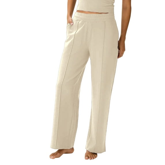 Wozhidaoke Women'S Pants Women's Autumn/Winter Solid Color Casual Straight Mid Waist Cotton Pants Womens Trousers Slacks for Women, White +S